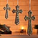 Set of 3 Beaded Cross Hanging Decoration - Green