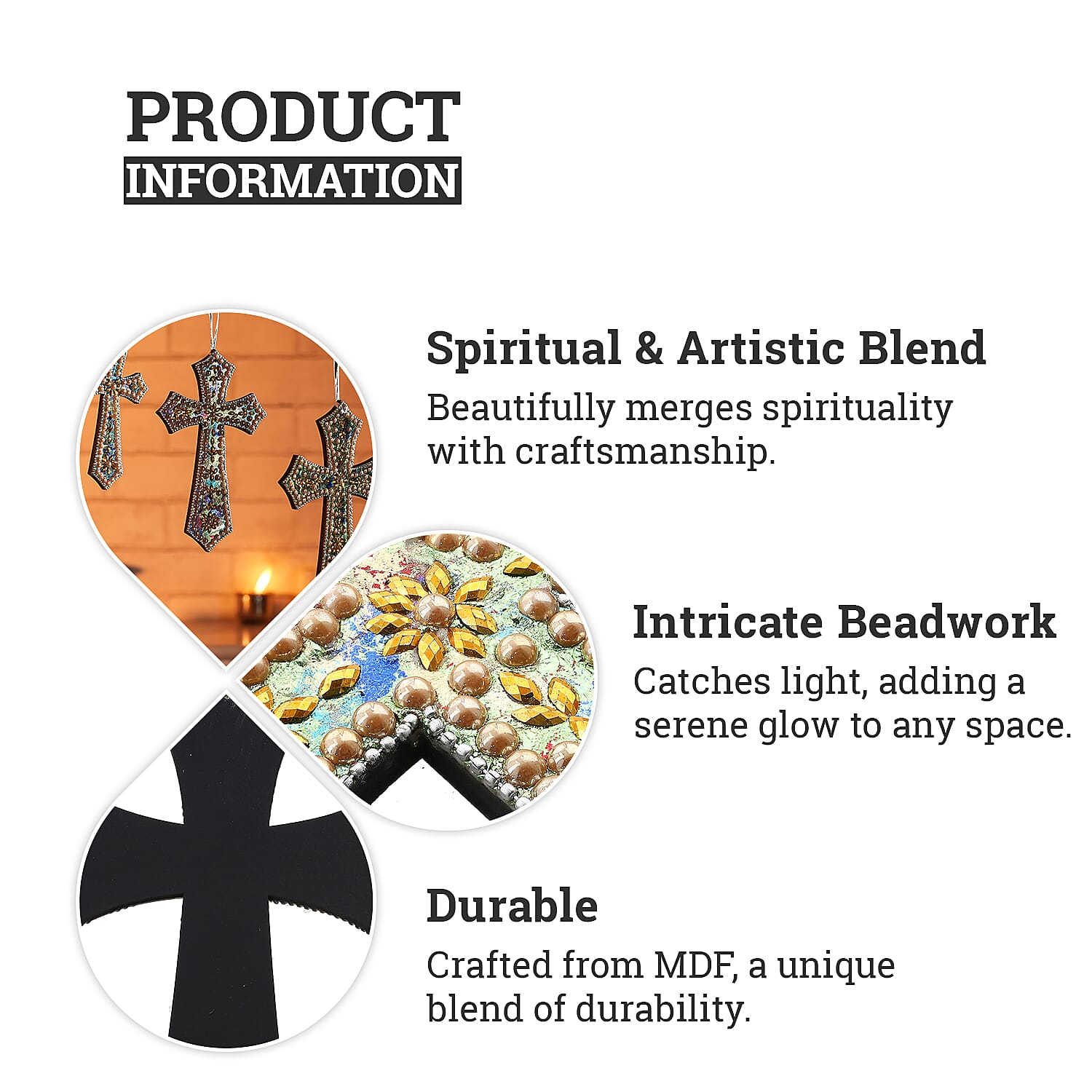 Set of 3 Hand Beaded Cross Hangings (23-18-14) - Multi