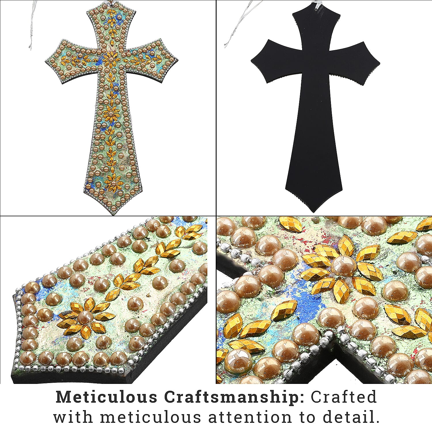 Set of 3 Hand Beaded Cross Hangings (23-18-14) - Multi