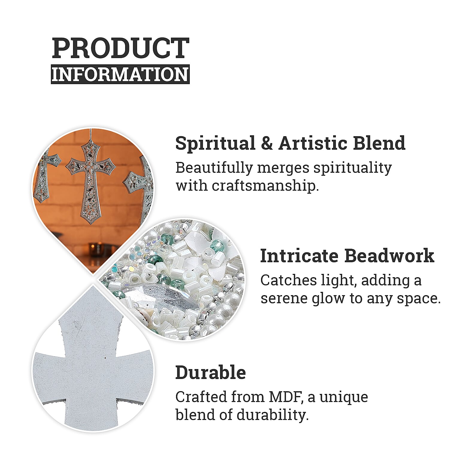 Set of 3 Hand Beaded Cross Hangingsm (23-18-14) - White