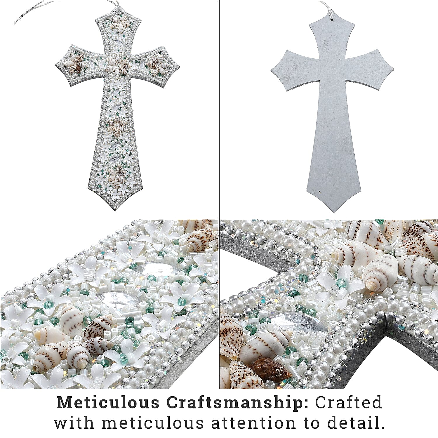Set of 3 Hand Beaded Cross Hangingsm (23-18-14) - White