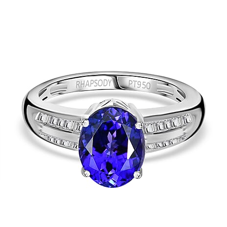 RHAPSODY 950 Platinum AAAA Tanzanite Oval & White Diamond (VS-E-F) Ring 2.93 Ct.