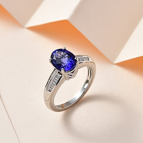 RHAPSODY 950 Platinum AAAA Tanzanite Oval & White Diamond (VS-E-F) Ring 2.93 Ct.