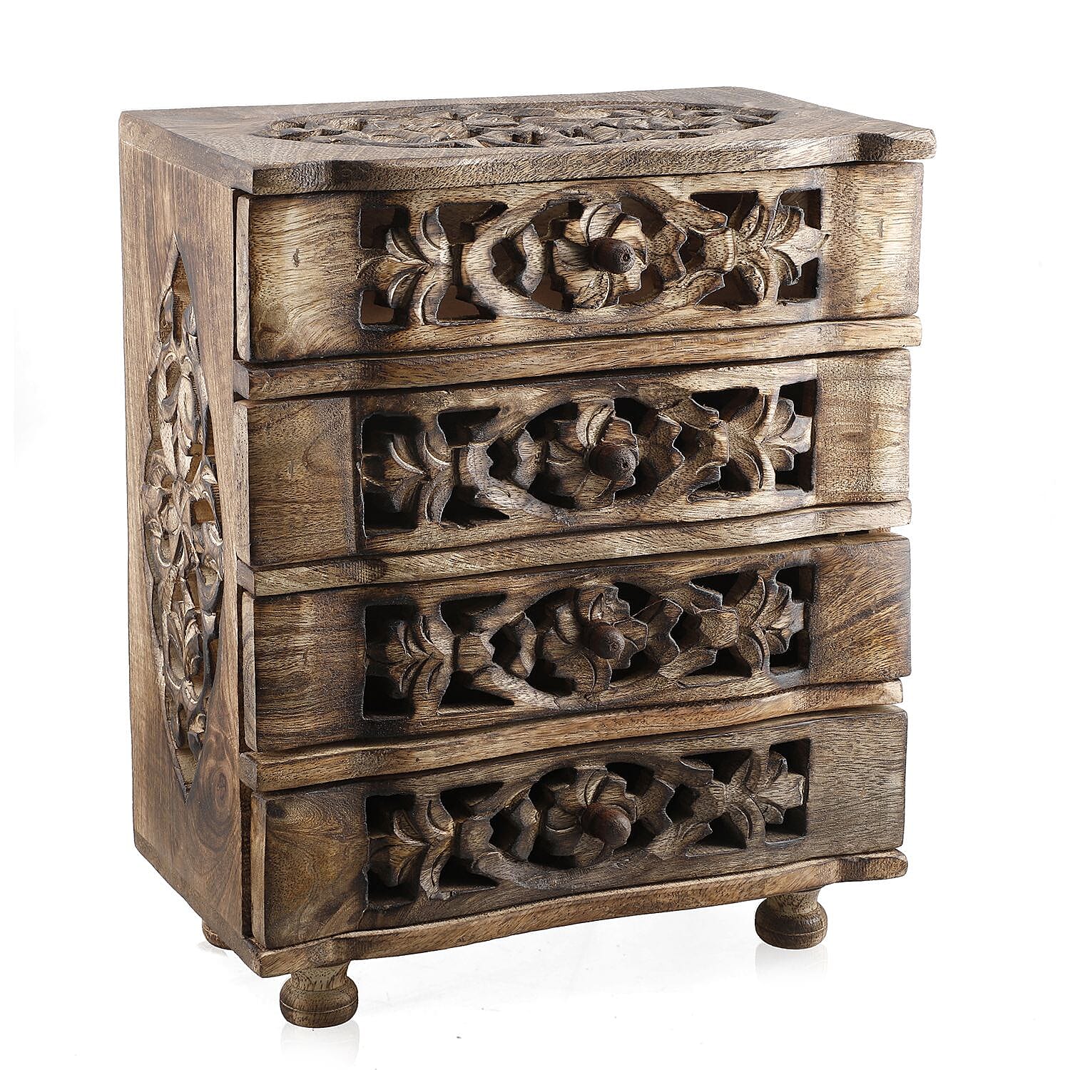 Nakkashi Hand Carved Mango Wood 4 Drawer Chest (Size 22x12x27 cm)