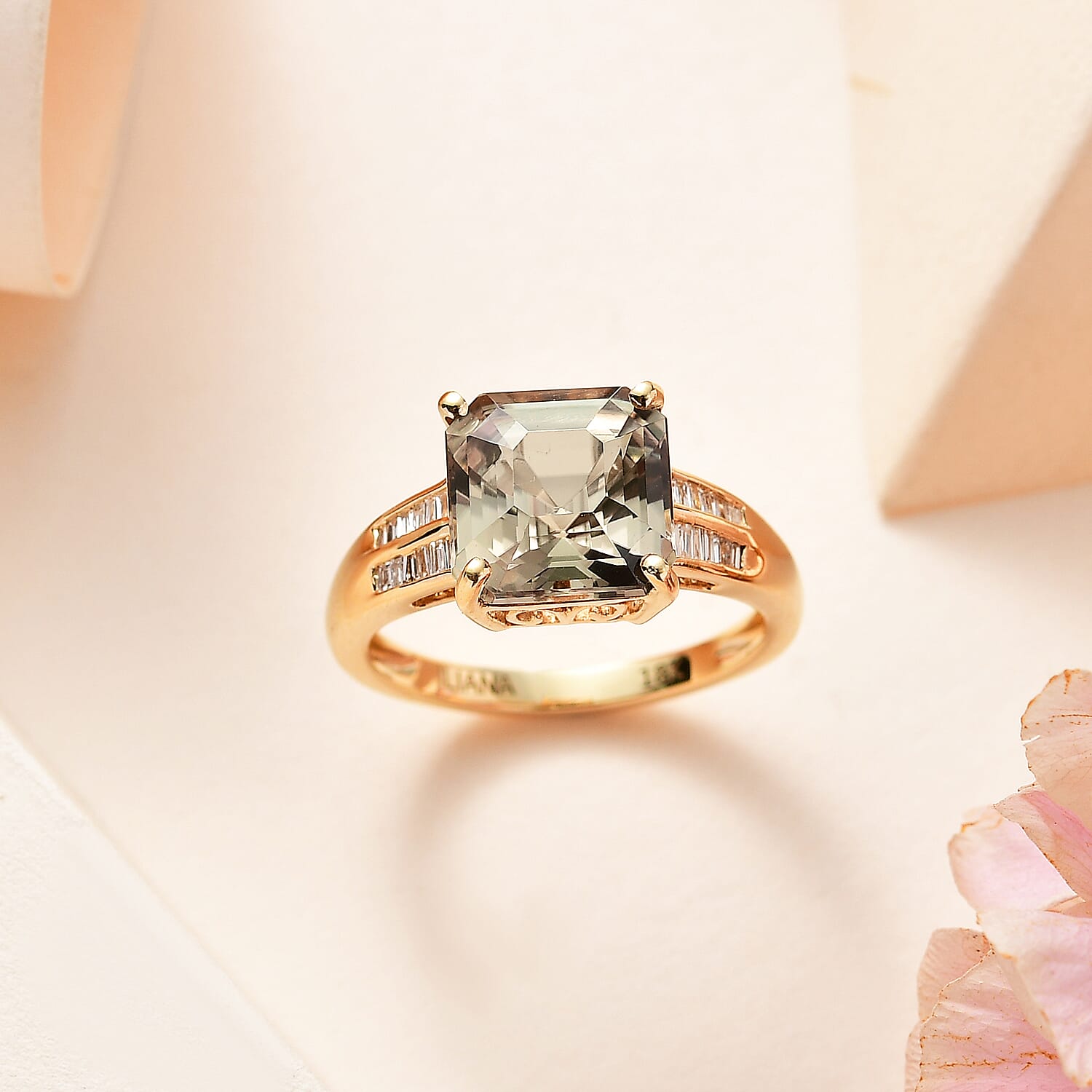 ILIANA 18K Yellow Gold AAAA Turkizite & Diamond Ring 4.24 Ct (4 Ct Asscher Turkizite)