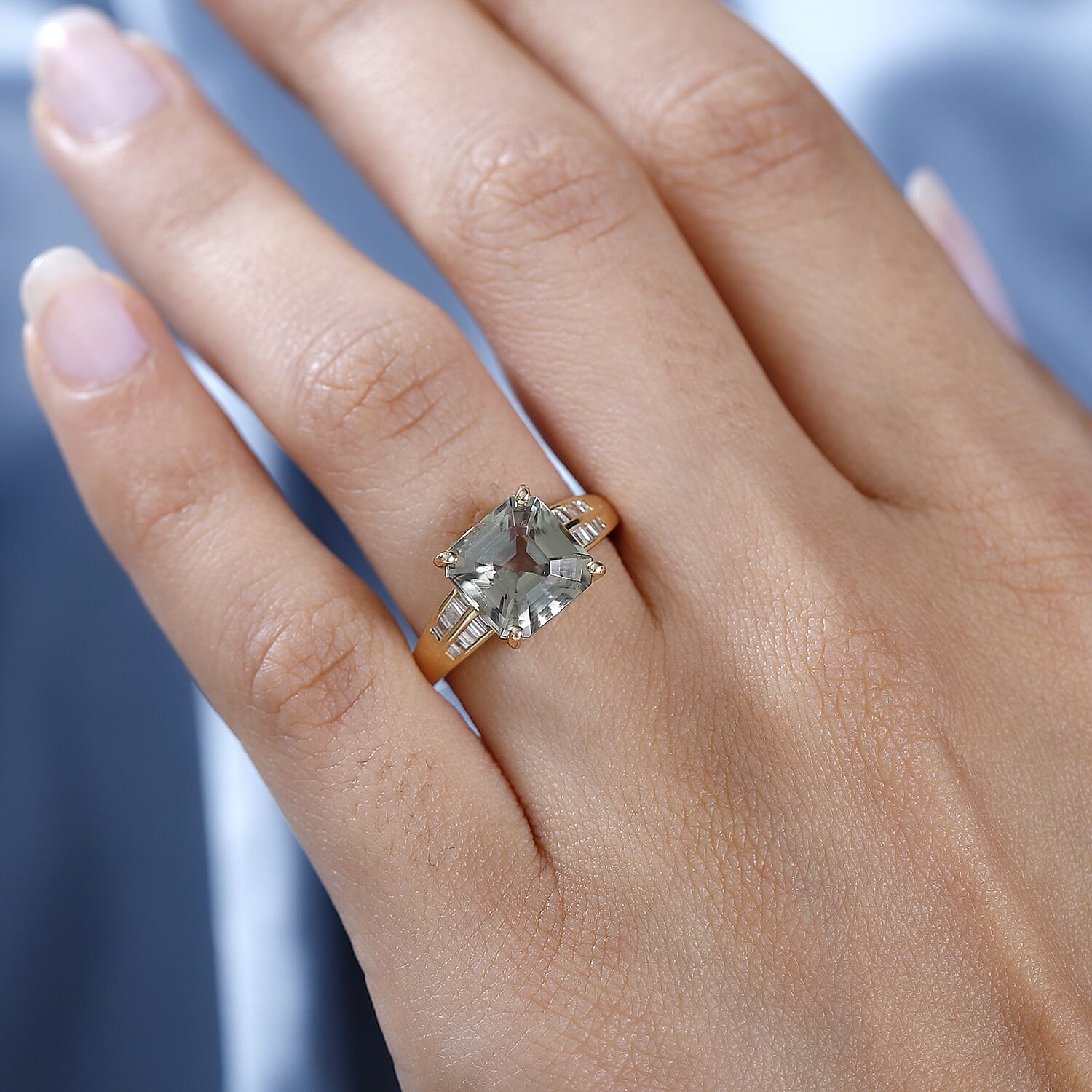 ILIANA 18K Yellow Gold AAAA Turkizite & Diamond Ring 4.24 Ct (4 Ct Asscher Turkizite)