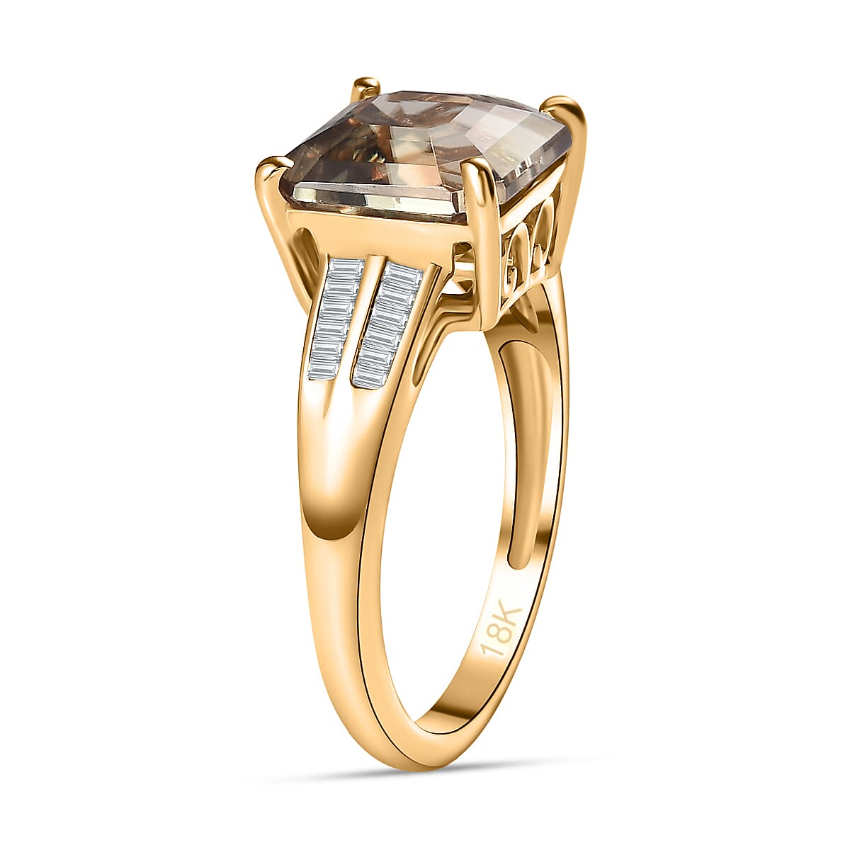 ILIANA 18K Yellow Gold AAAA Turkizite & Diamond Ring 4.24 Ct (4 Ct Asscher Turkizite)
