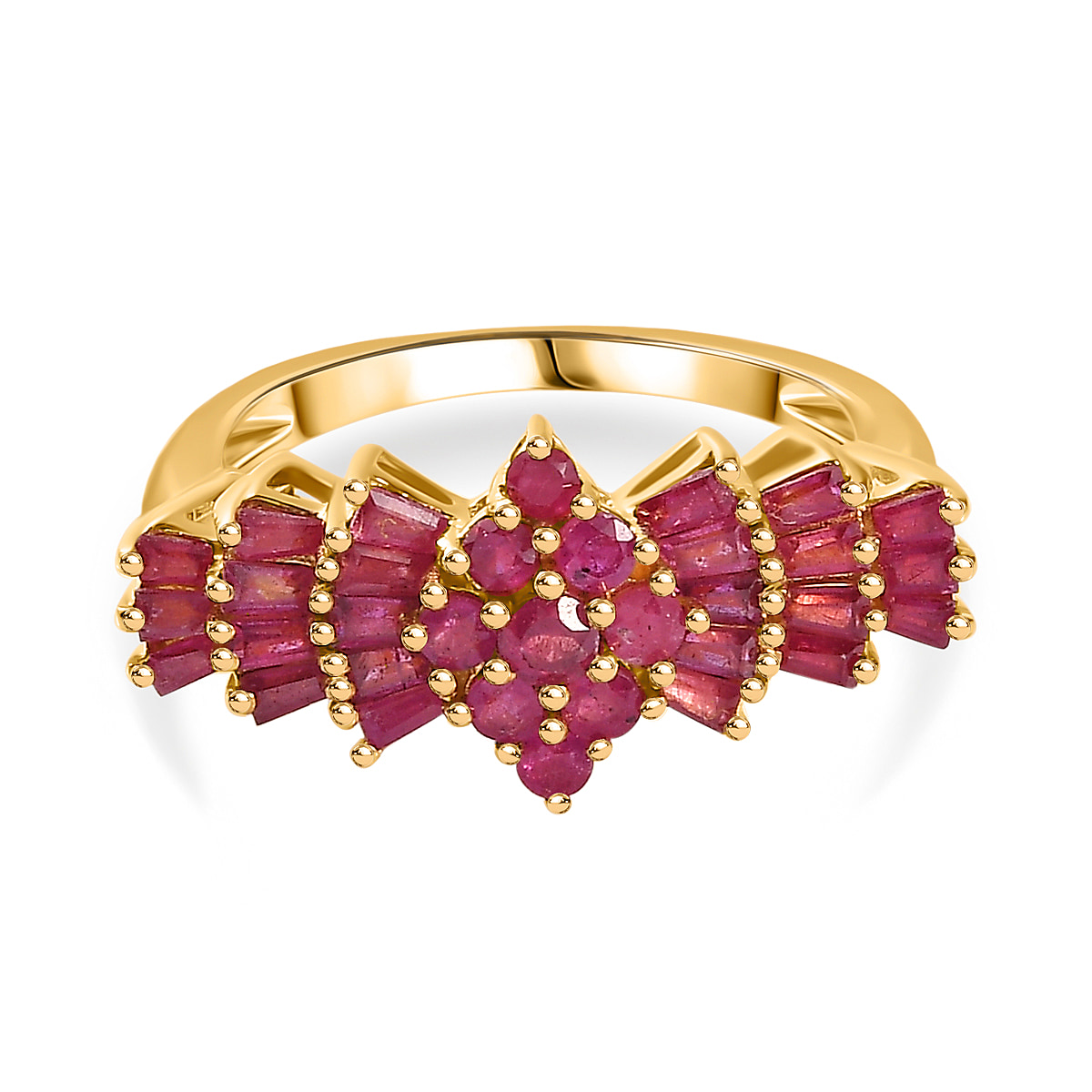 Ruby (FF) Cluster Ring in 18K Vermeil YG Plated Sterling Silver 1.85 Ct