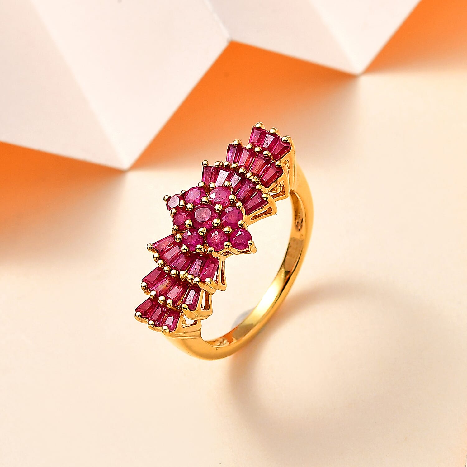 One Time Deal - African Ruby Ballerina Ring in 18K Vermeil Yellow Gold Plated Sterling Silver 1.84 Ct.