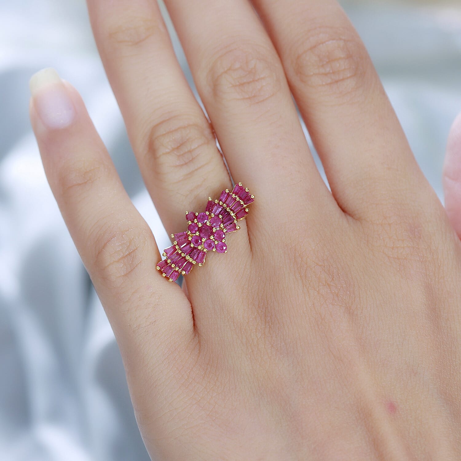 One Time Deal - African Ruby Ballerina Ring in 18K Vermeil Yellow Gold Plated Sterling Silver 1.84 Ct.