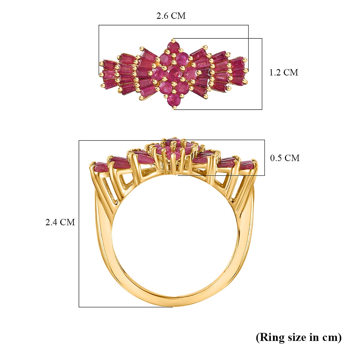 One Time Deal - African Ruby Ballerina Ring in 18K Vermeil Yellow Gold Plated Sterling Silver 1.84 Ct.