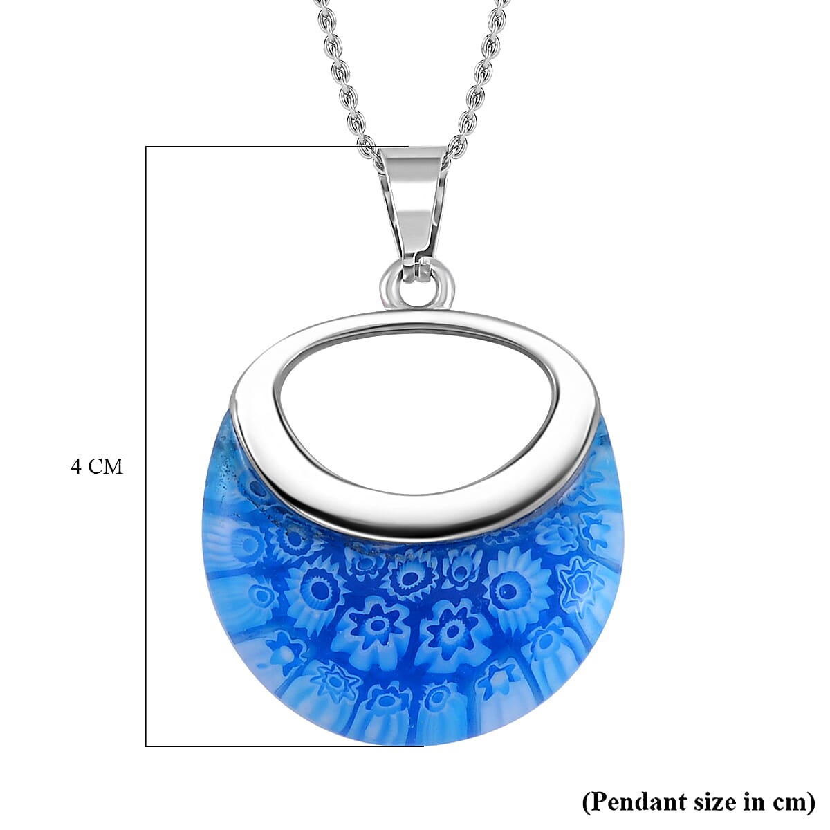 Blue Color Murano Glass  Necklace (Size - 24) Pure White Stainless Steel