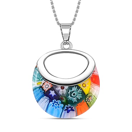 Multi Colour Murano Style Necklace (Size - 24) Pure White Stainless Steel