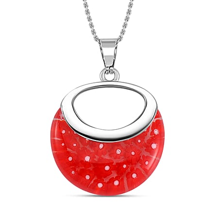 Red Colour Murano Style Necklace (Size - 24) Pure White Stainless Steel