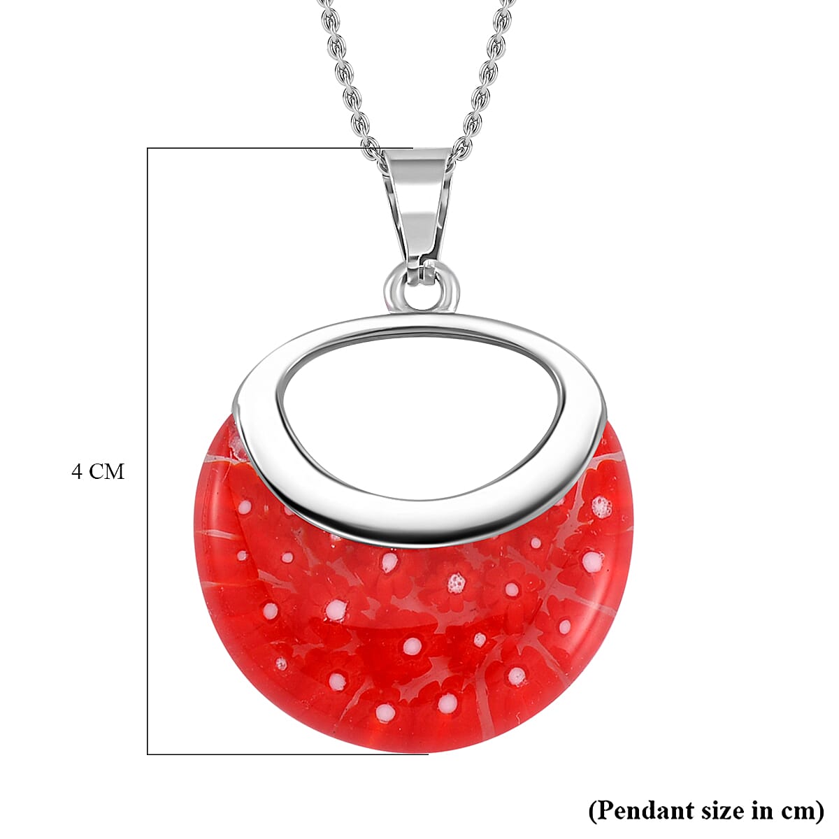 Red Color Murano Glass  Necklace (Size - 24) Pure White Stainless Steel