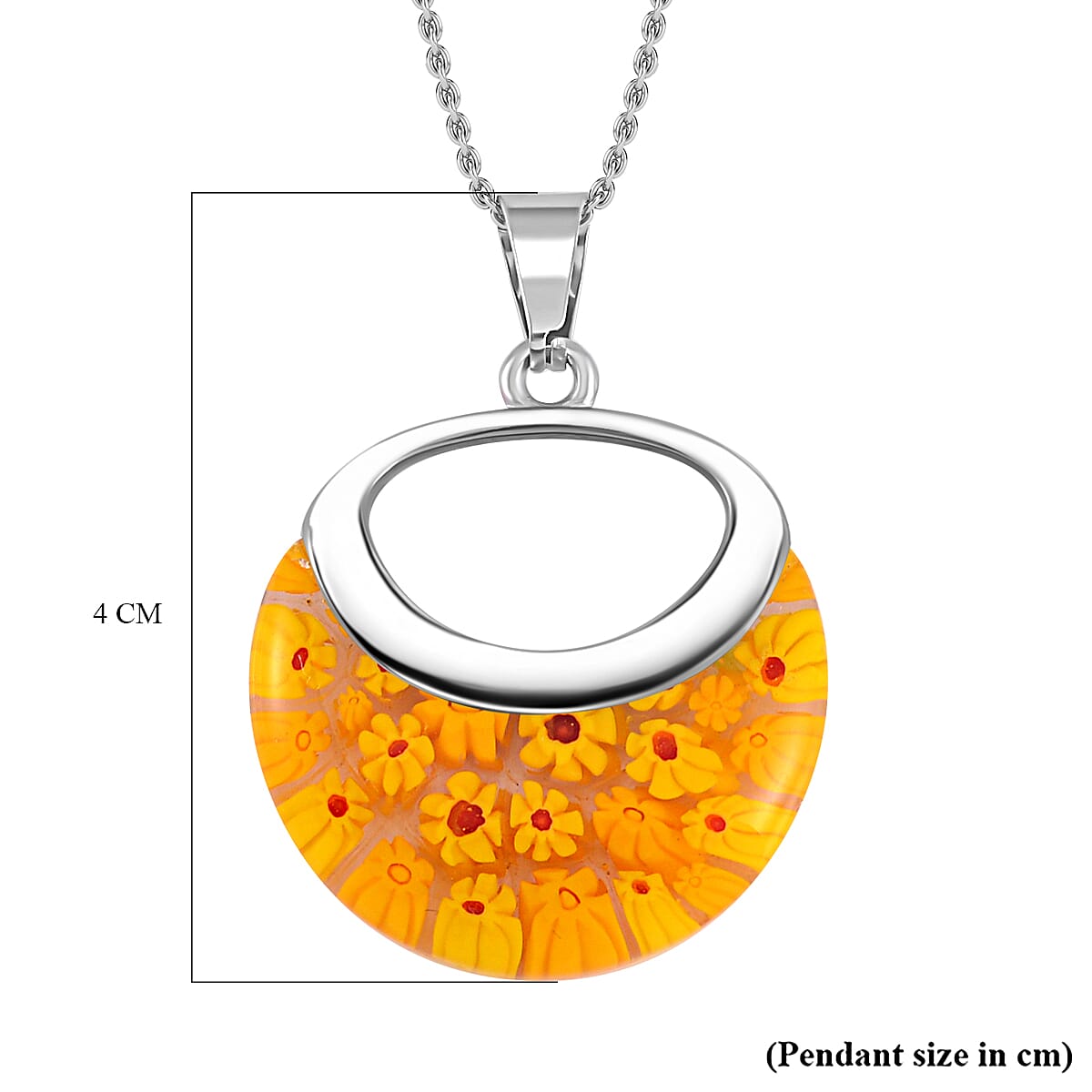 Yellow Color Murano Glass  Necklace (Size - 24) Pure White Stainless Steel