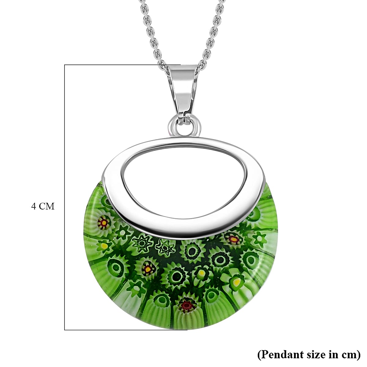 Green Color Murano Glass  Necklace (Size - 24) Pure White Stainless Steel