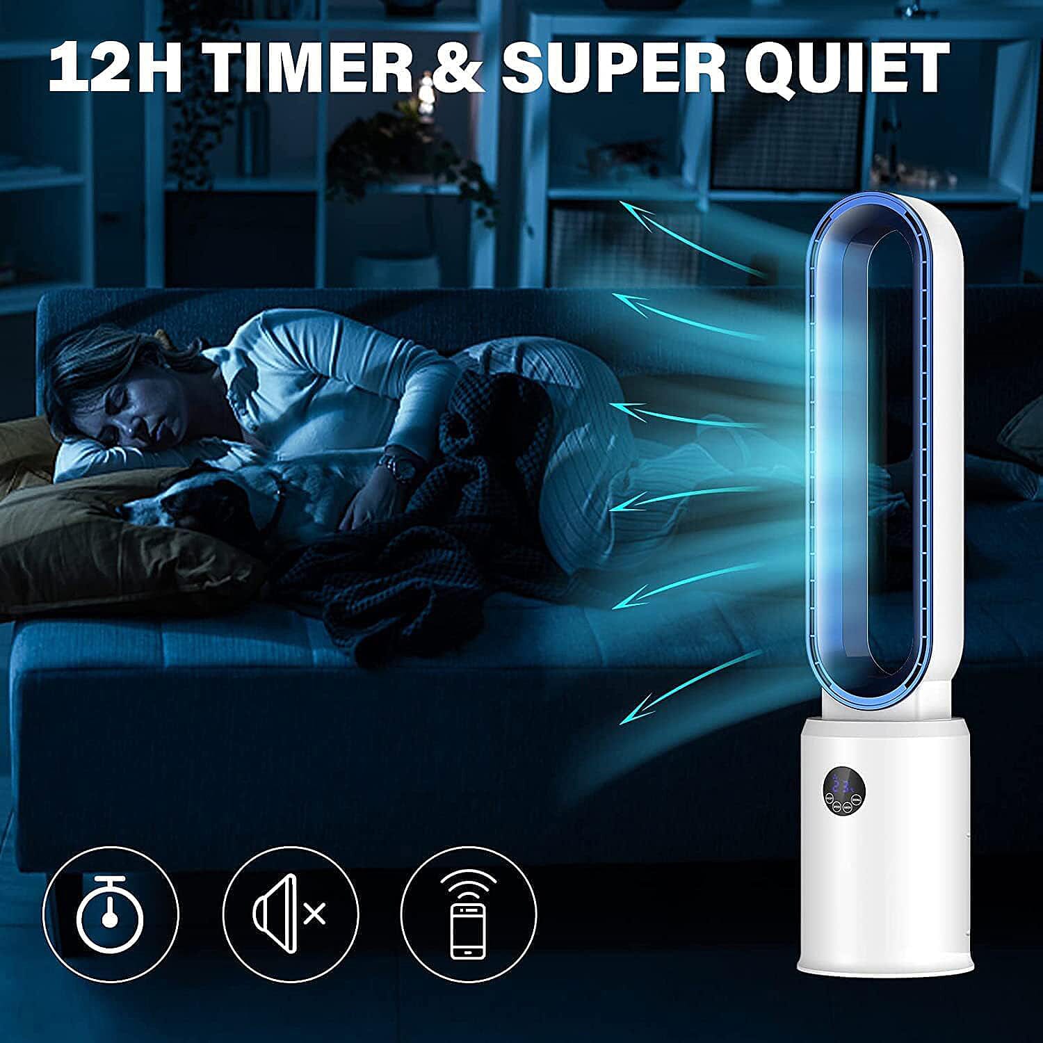 3 Wind Speeds Bladeless Fan with Remote Control - 60 Degrees Wide Angle (Power 55W) - Blue - White 3 Wind Speeds Bladeless Fan with Remote Control - 60 Degrees Wide Angle (Power 55W) - Blue - White