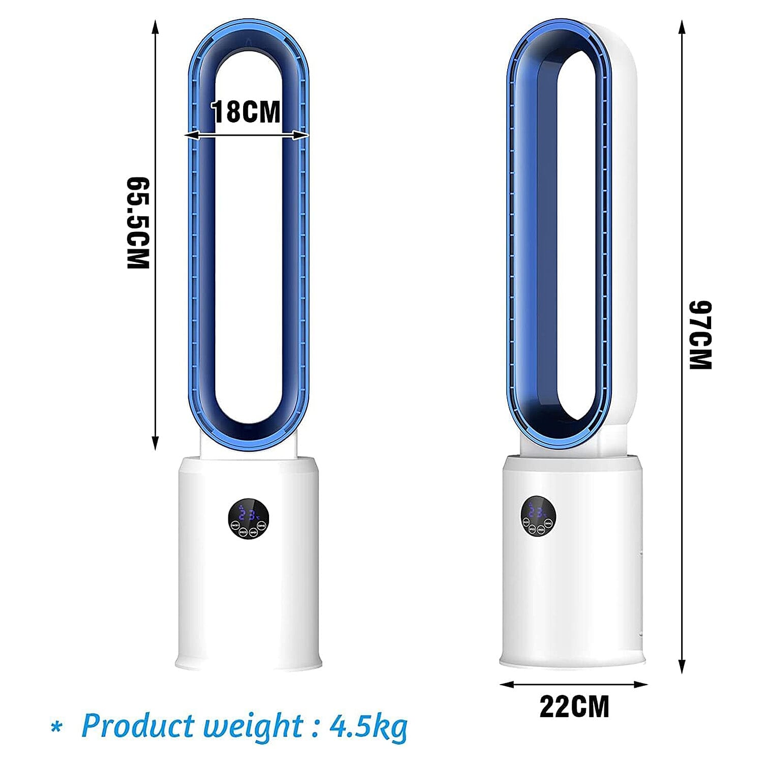 3 Wind Speeds Bladeless Fan with Remote Control - 60 Degrees Wide Angle (Power 55W) - Blue - White 3 Wind Speeds Bladeless Fan with Remote Control - 60 Degrees Wide Angle (Power 55W) - Blue - White