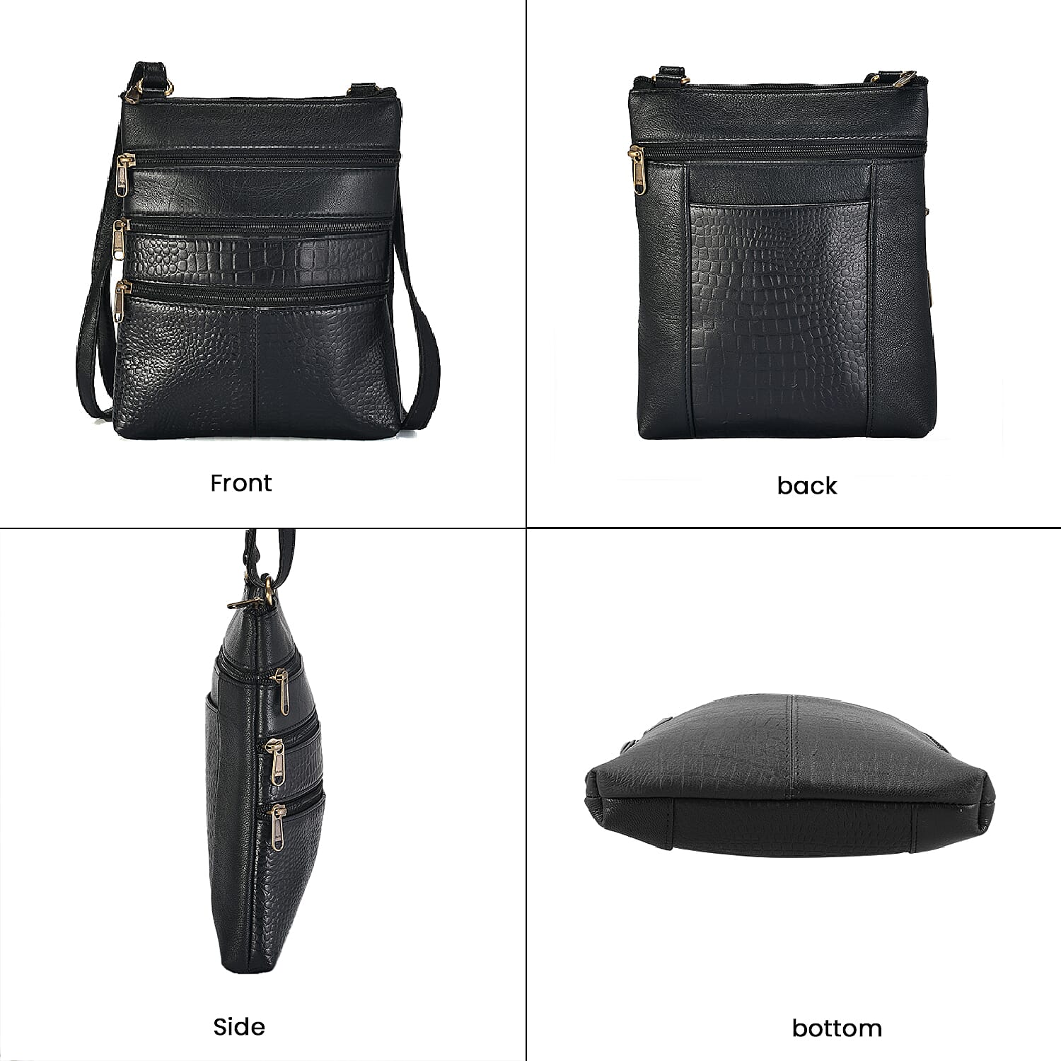 Set of 2 100% Leather Croco Embossed Luggage Duffle Bag with Crossbody Bag - Black Set of 2 100% Leather Croco Embossed Luggage Duffle Bag with Crossbody Bag - Black