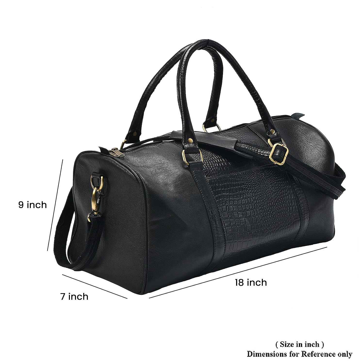 Set of 2 100% Leather Croco Embossed Luggage Duffle Bag with Crossbody Bag - Black Set of 2 100% Leather Croco Embossed Luggage Duffle Bag with Crossbody Bag - Black