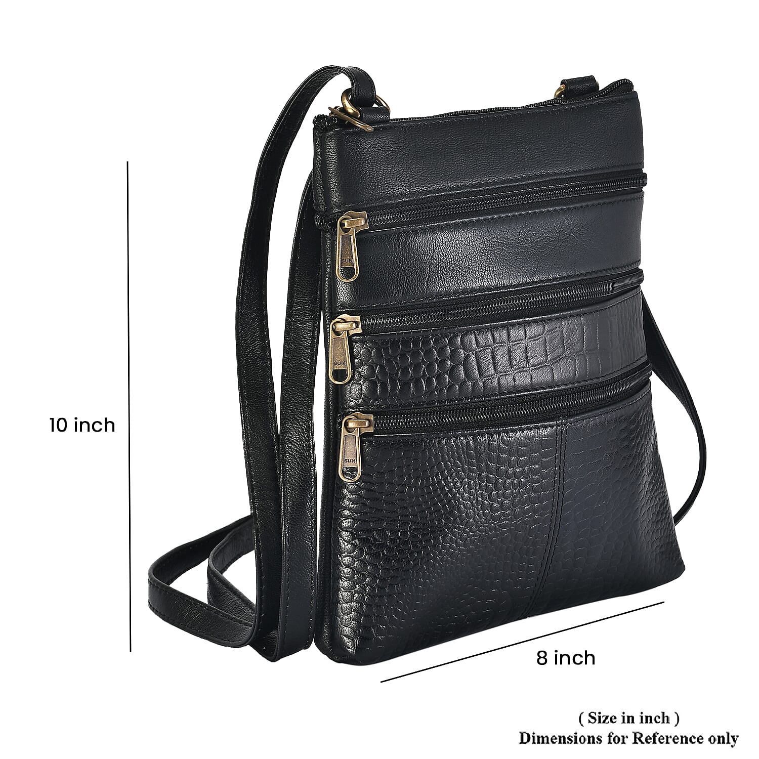 Set of 2 100% Leather Croco Embossed Luggage Duffle Bag with Crossbody Bag - Black Set of 2 100% Leather Croco Embossed Luggage Duffle Bag with Crossbody Bag - Black