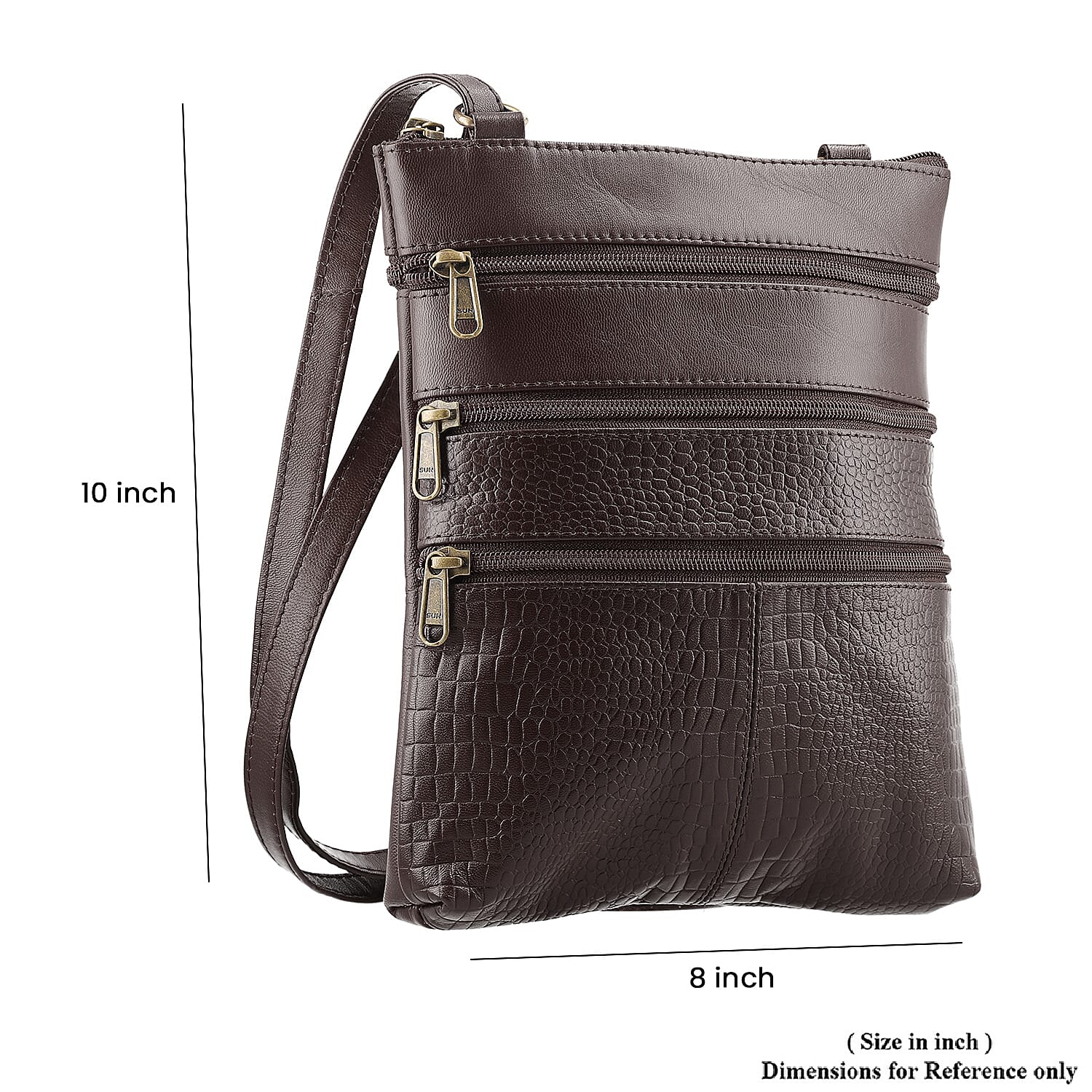 Set of 2 100% Leather Croco Embossed Luggage Duffle Bag with Crossbody Bag - Brown