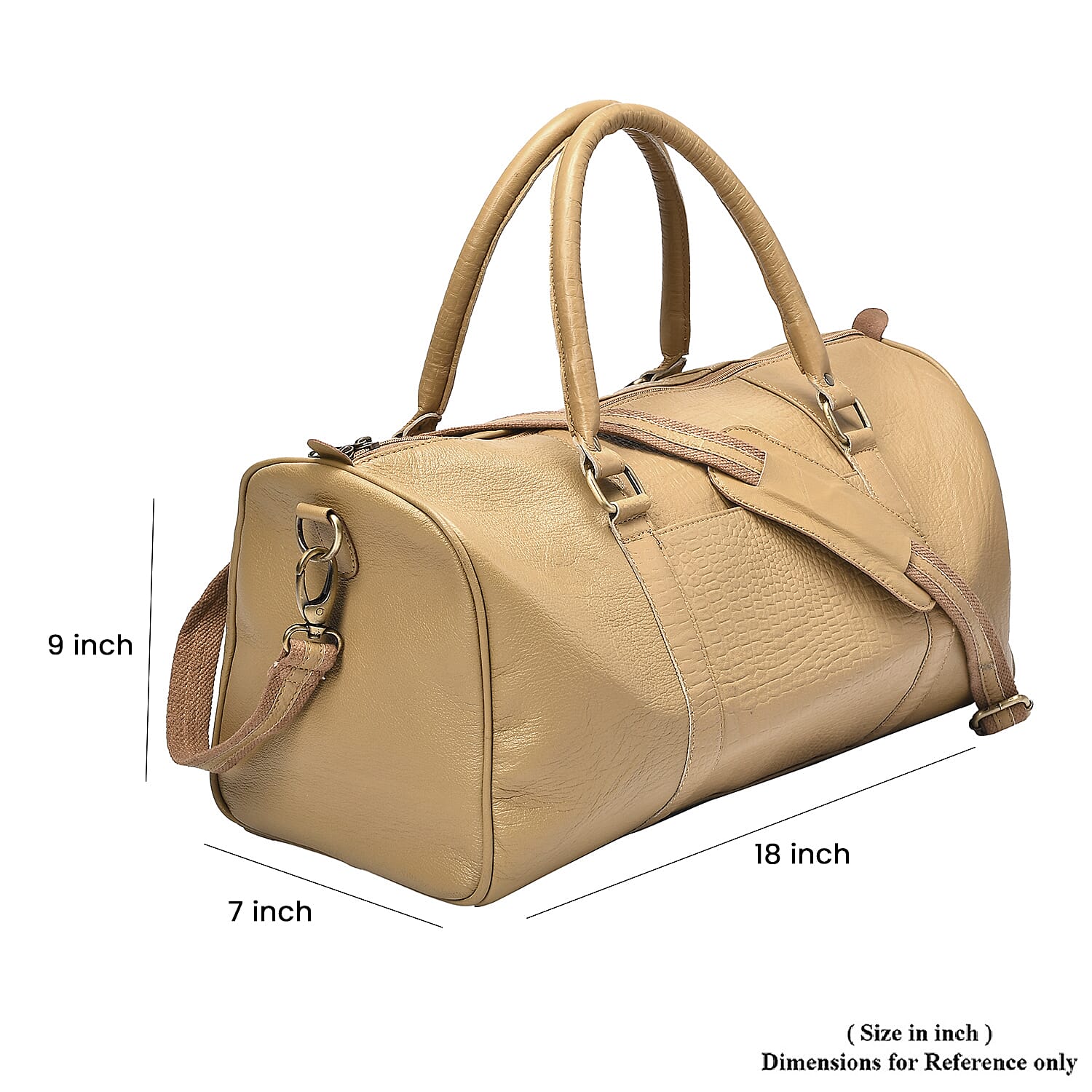 Set of 2 100% Leather Croc Embossed Luggage Duffle Bag with Crossbody Bag - Champagne