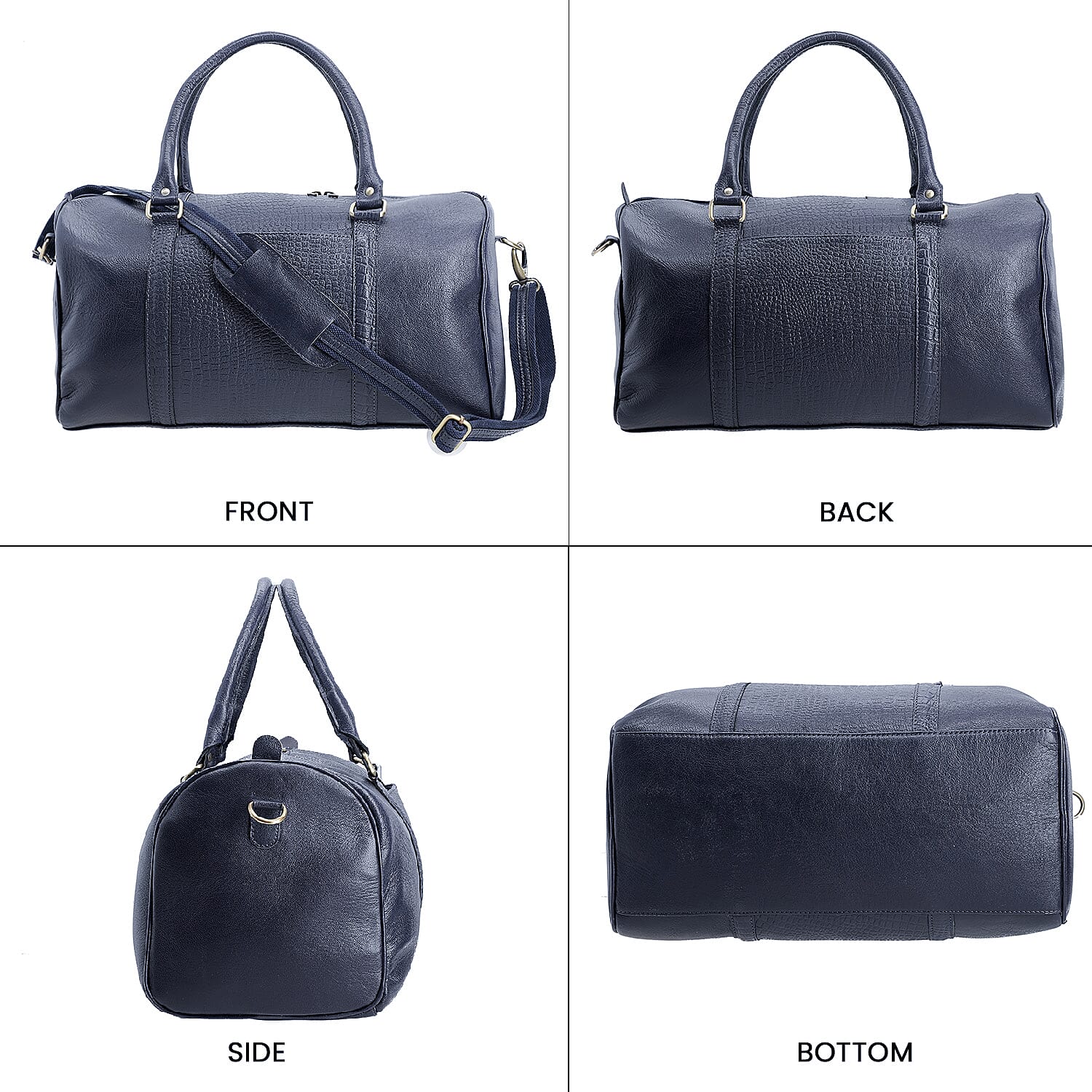 Set of 2 -100% Genuine Leather Croc Embossed Luggage Duffle with Croc Embossed Crossbody Bag - Navy