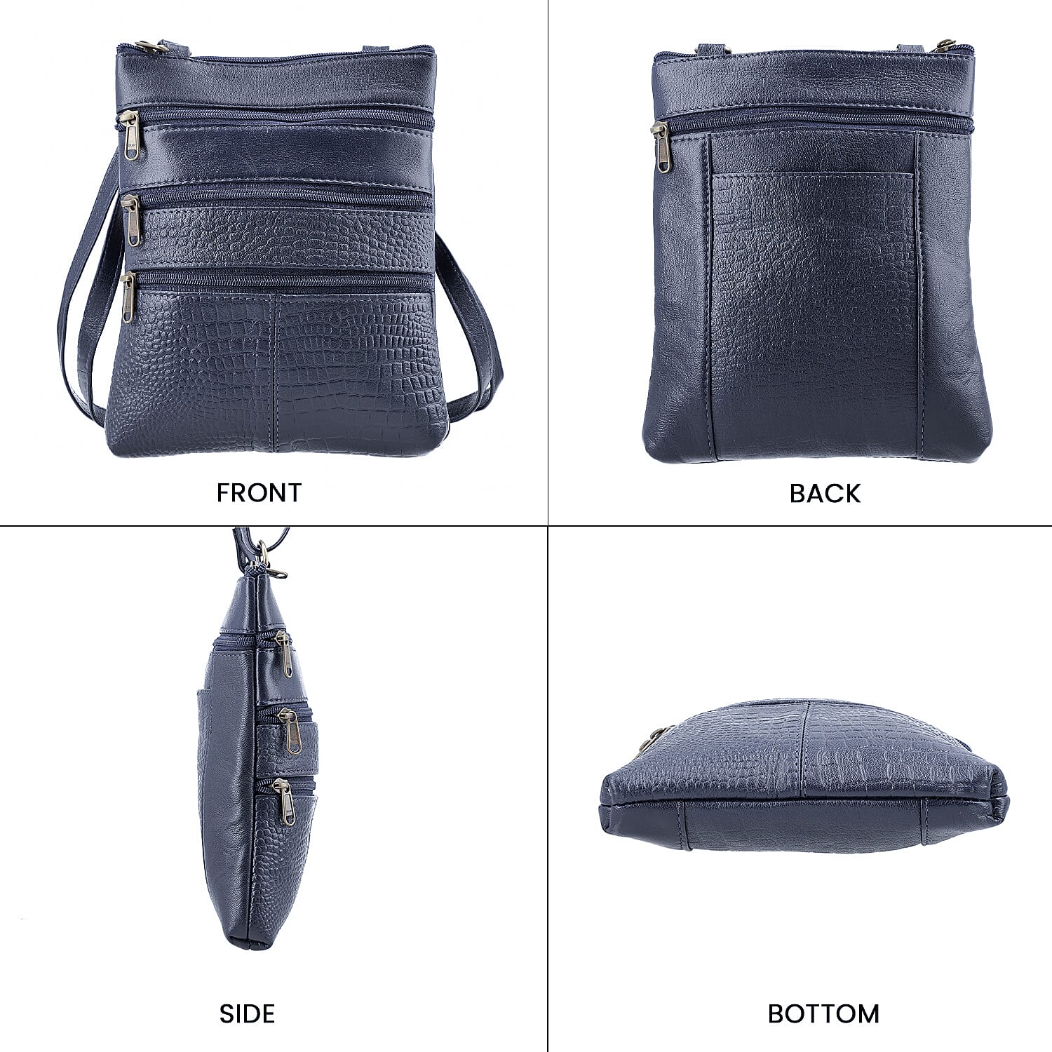 Set of 2 -100% Genuine Leather Croc Embossed Luggage Duffle with Croc Embossed Crossbody Bag - Navy