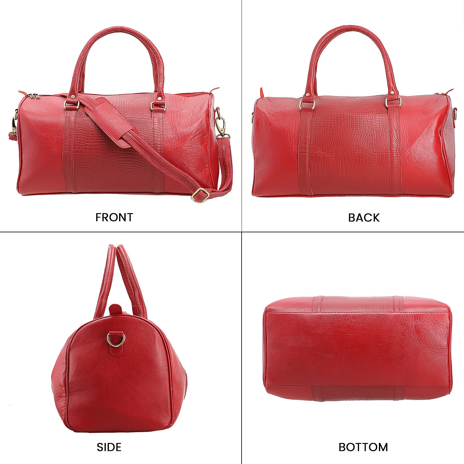 Set of 2 -100% Genuine Leather croco embossed luggage Duffle with croco embossed crossbody bag - Red