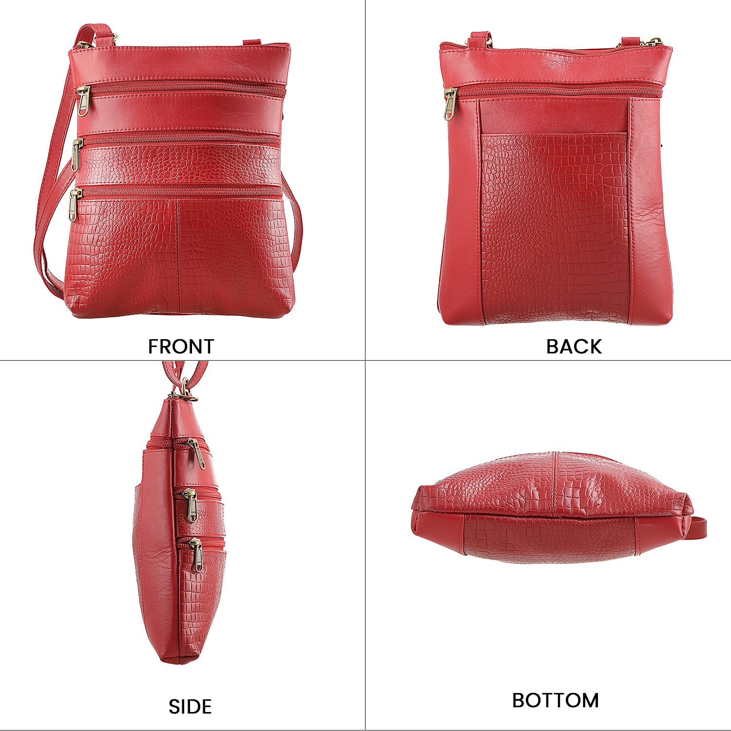 Set of 2 -100% Genuine Leather croco embossed luggage Duffle with croco embossed crossbody bag - Red