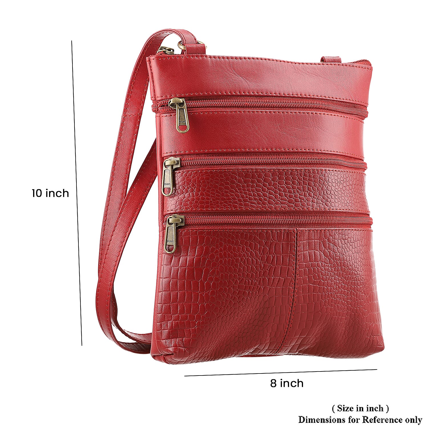 Set of 2 -100% Genuine Leather croco embossed luggage Duffle with croco embossed crossbody bag - Red