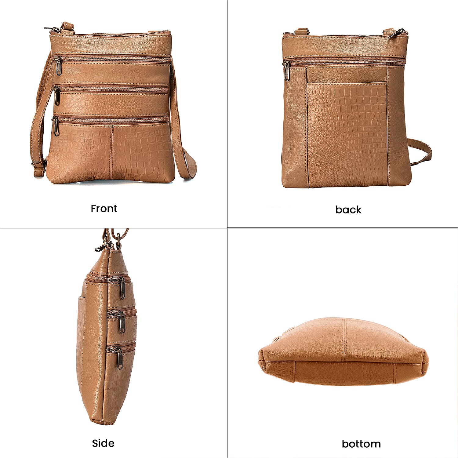 Set of 2 100% Leather Croco Embossed Luggage Duffle Bag with Crossbody Bag - Tan