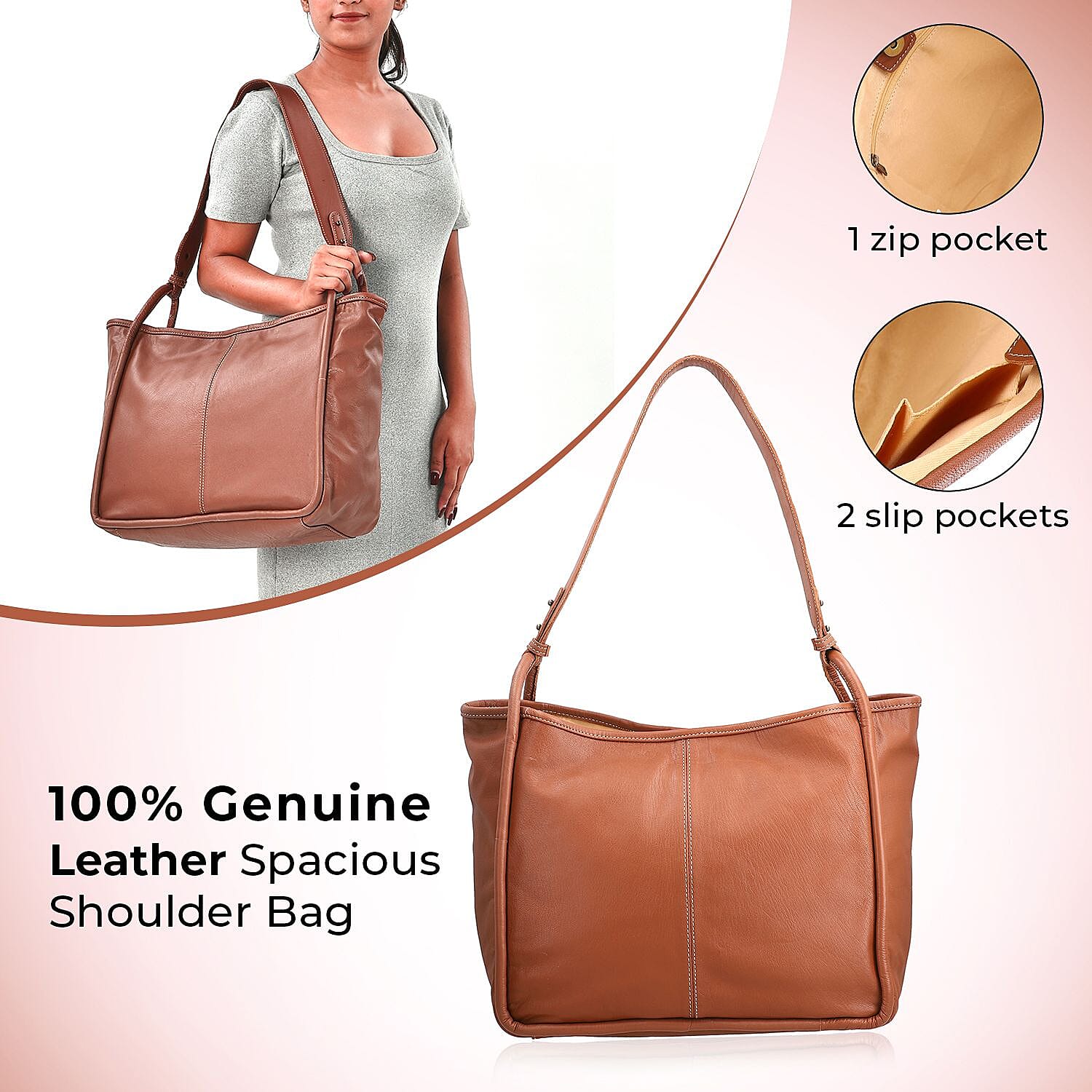 100% Genuine Leather Shoulder Bag - Rust