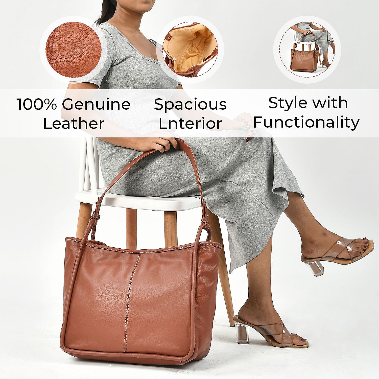 100% Genuine Leather Shoulder Bag - Rust