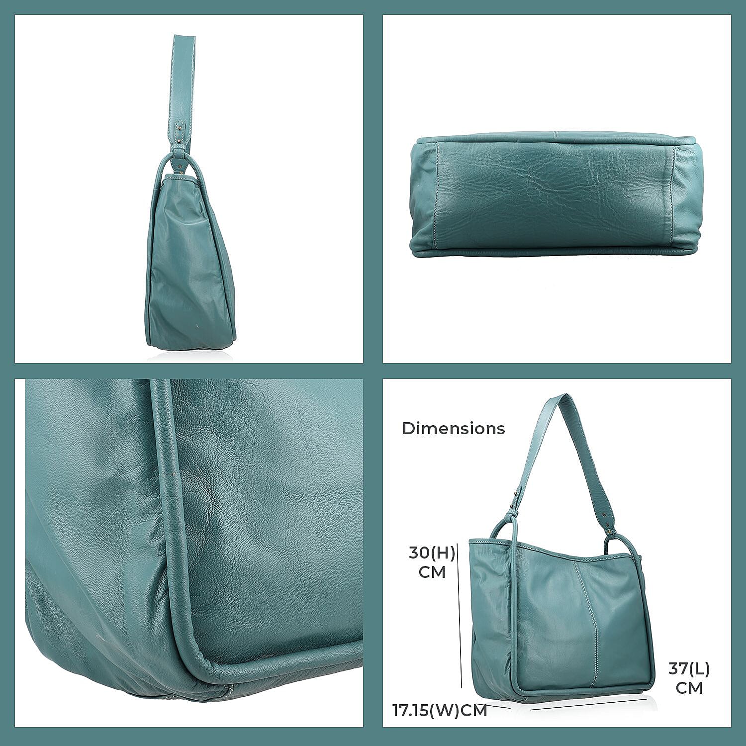 Leather Patterned Shoulder Bag (Size 36x17x30 cm) - Turquoise & Black