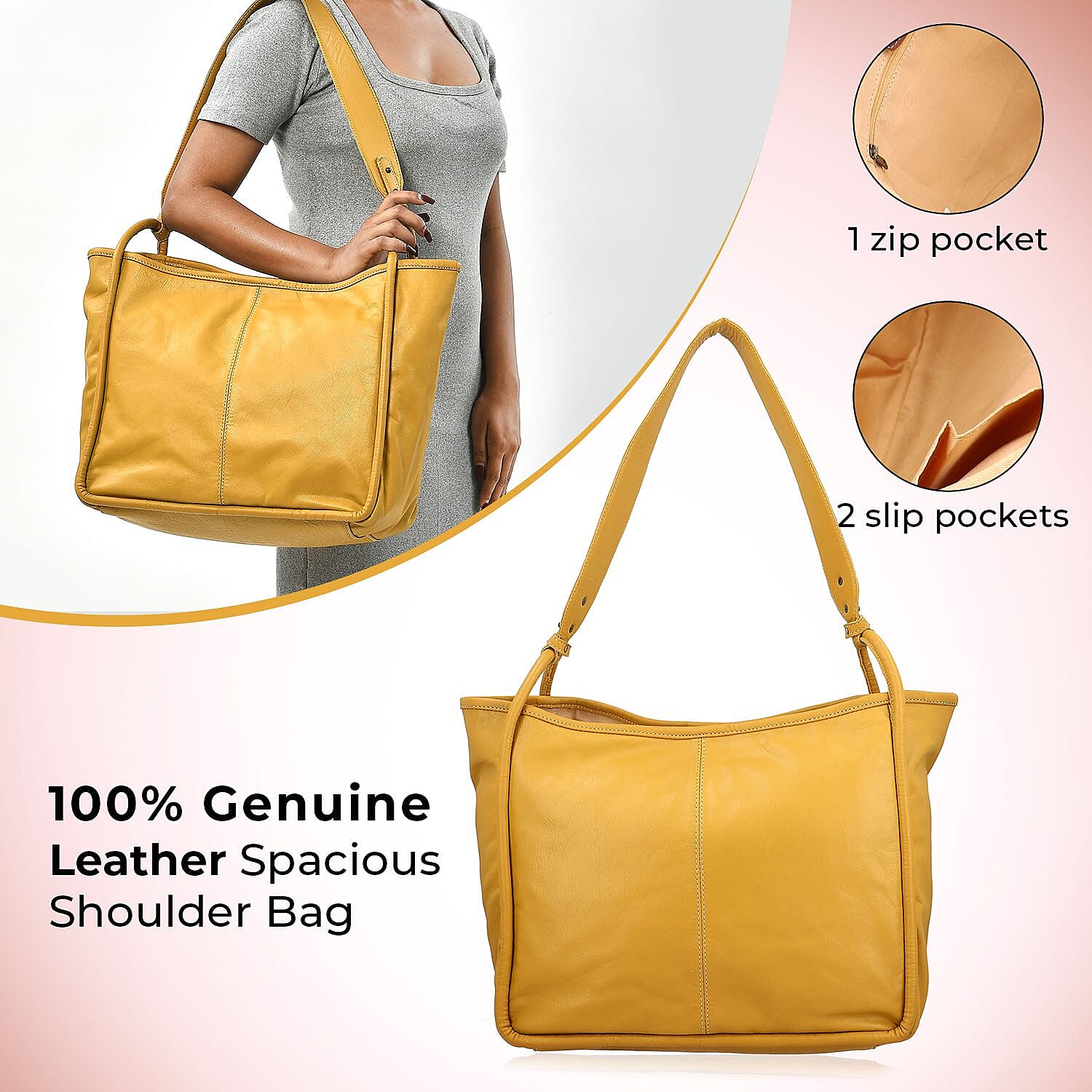 Leather Patterned Shoulder Bag (Size 36x17x30 cm) - Tan & Black