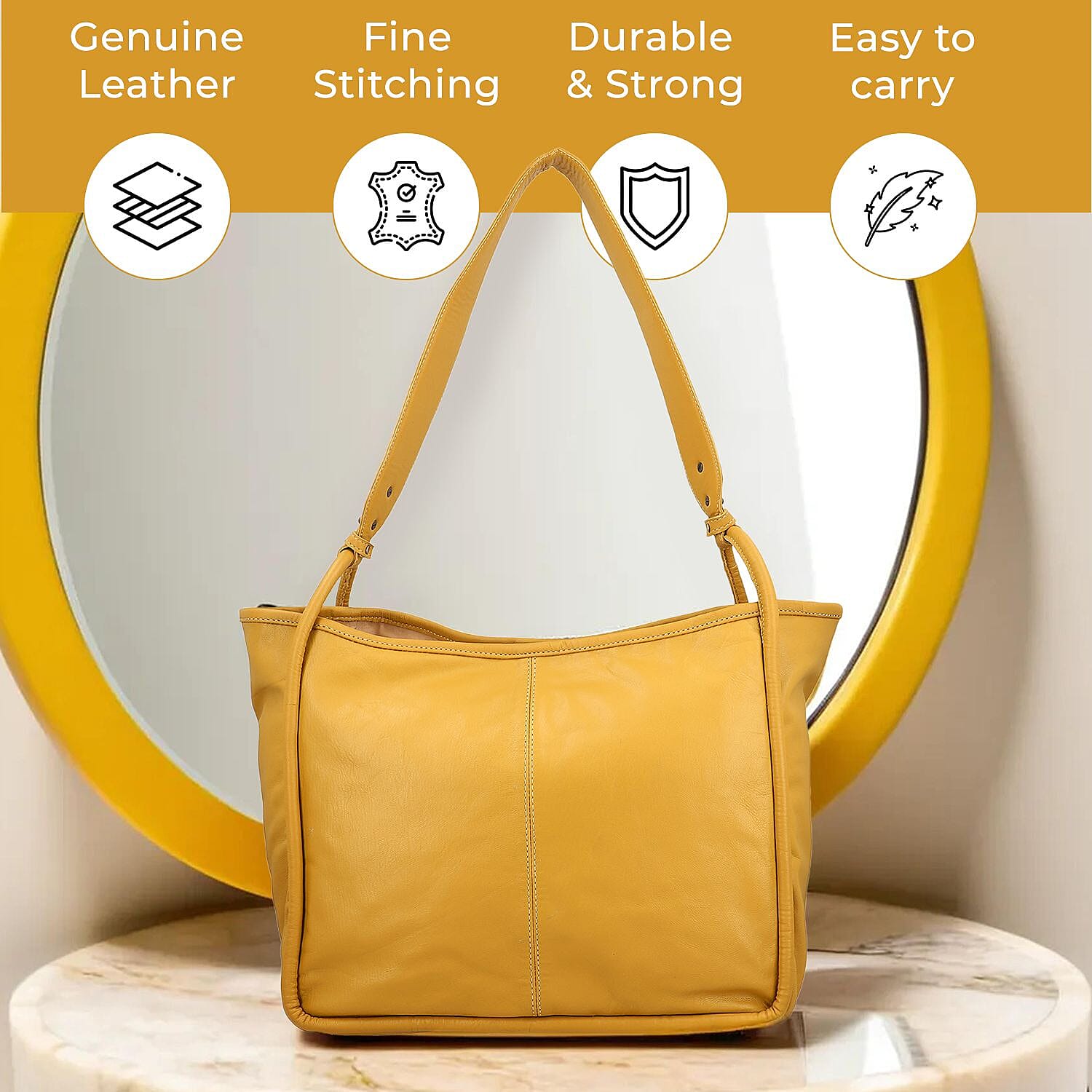 Leather Patterned Shoulder Bag (Size 36x17x30 cm) - Tan & Black