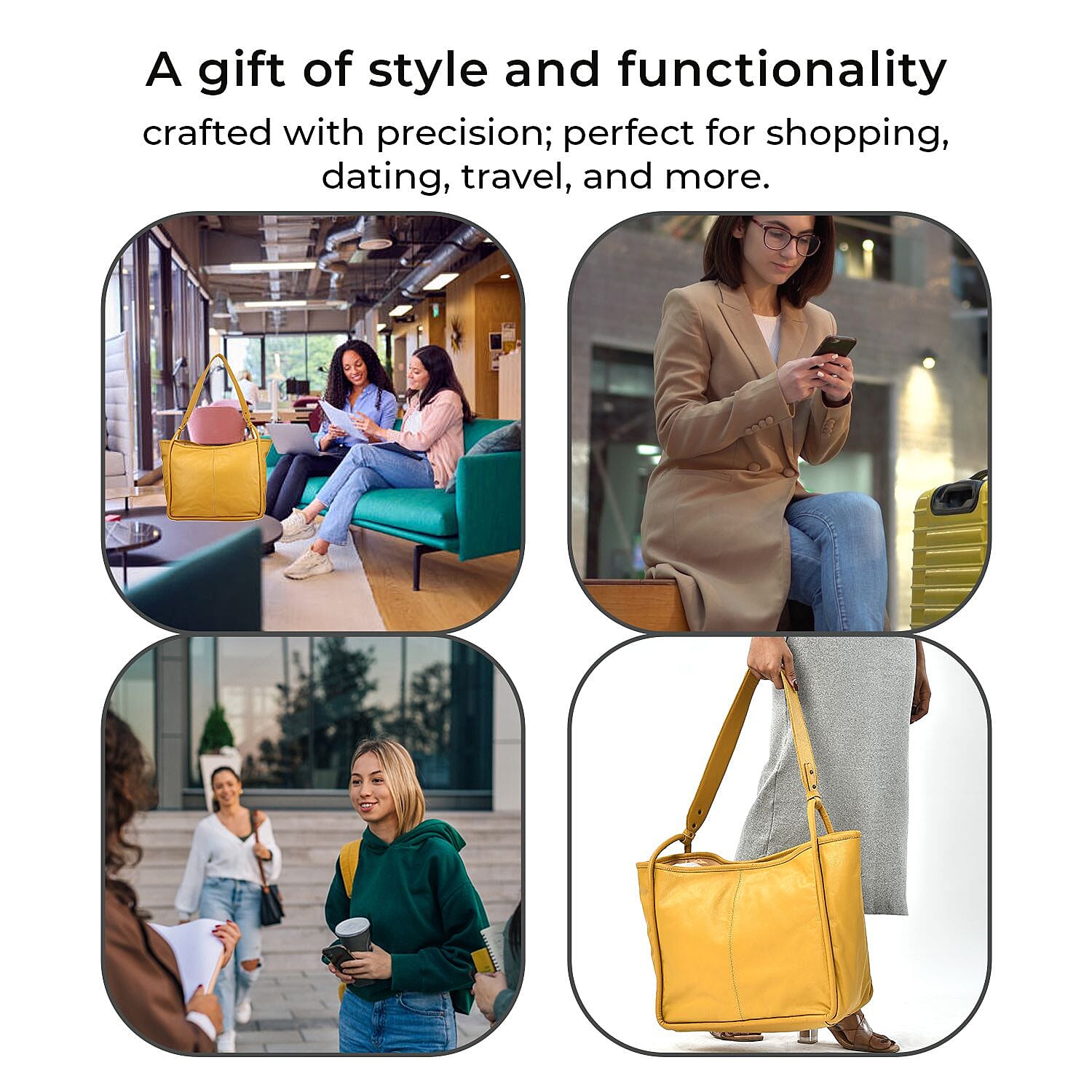 Leather Patterned Shoulder Bag (Size 36x17x30 cm) - Tan & Black