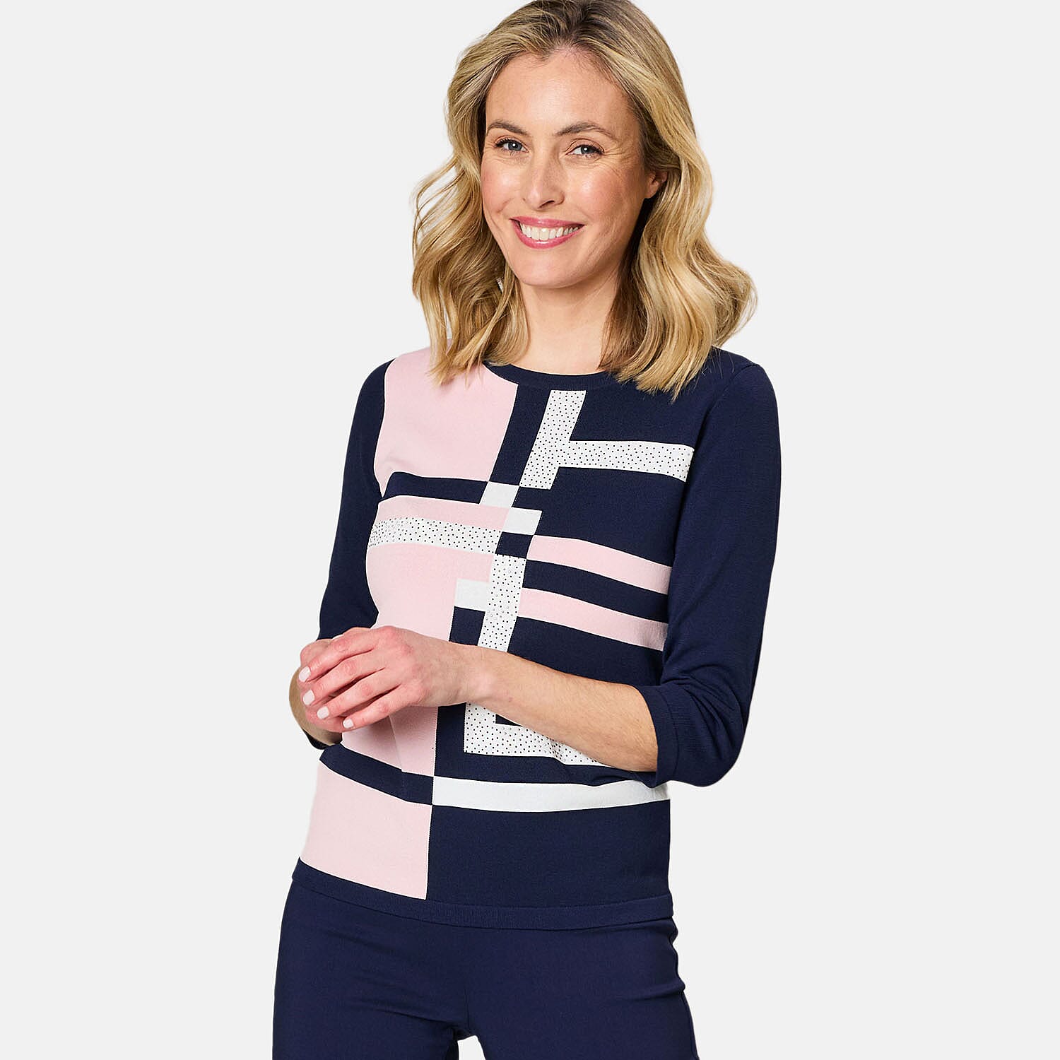 Emreco Colour Block Jumper (Size L) - Pink & Navy