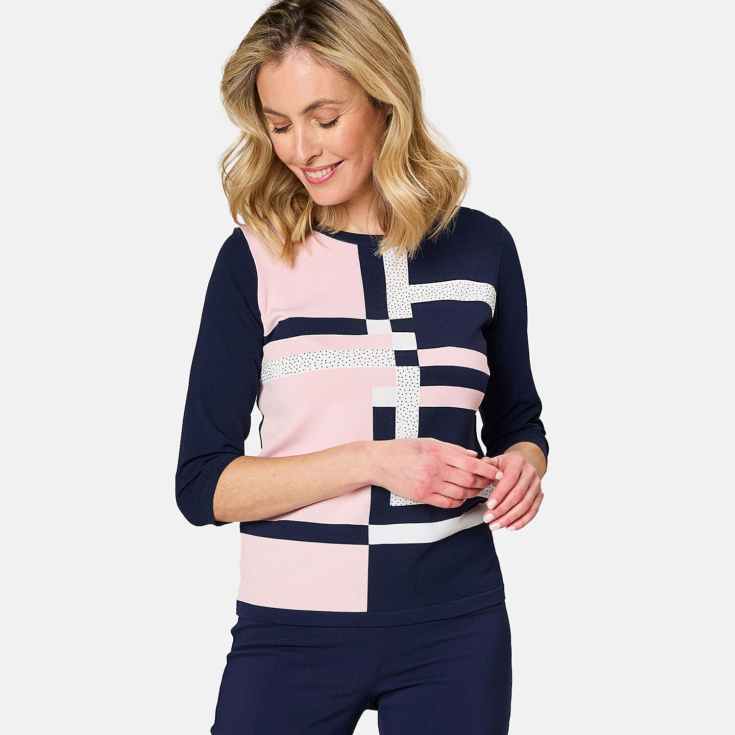 Emreco Colour Block Jumper (Size L) - Pink & Navy