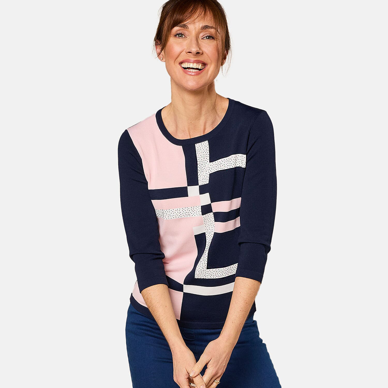 Emreco Colour Block Jumper (Size L) - Pink & Navy