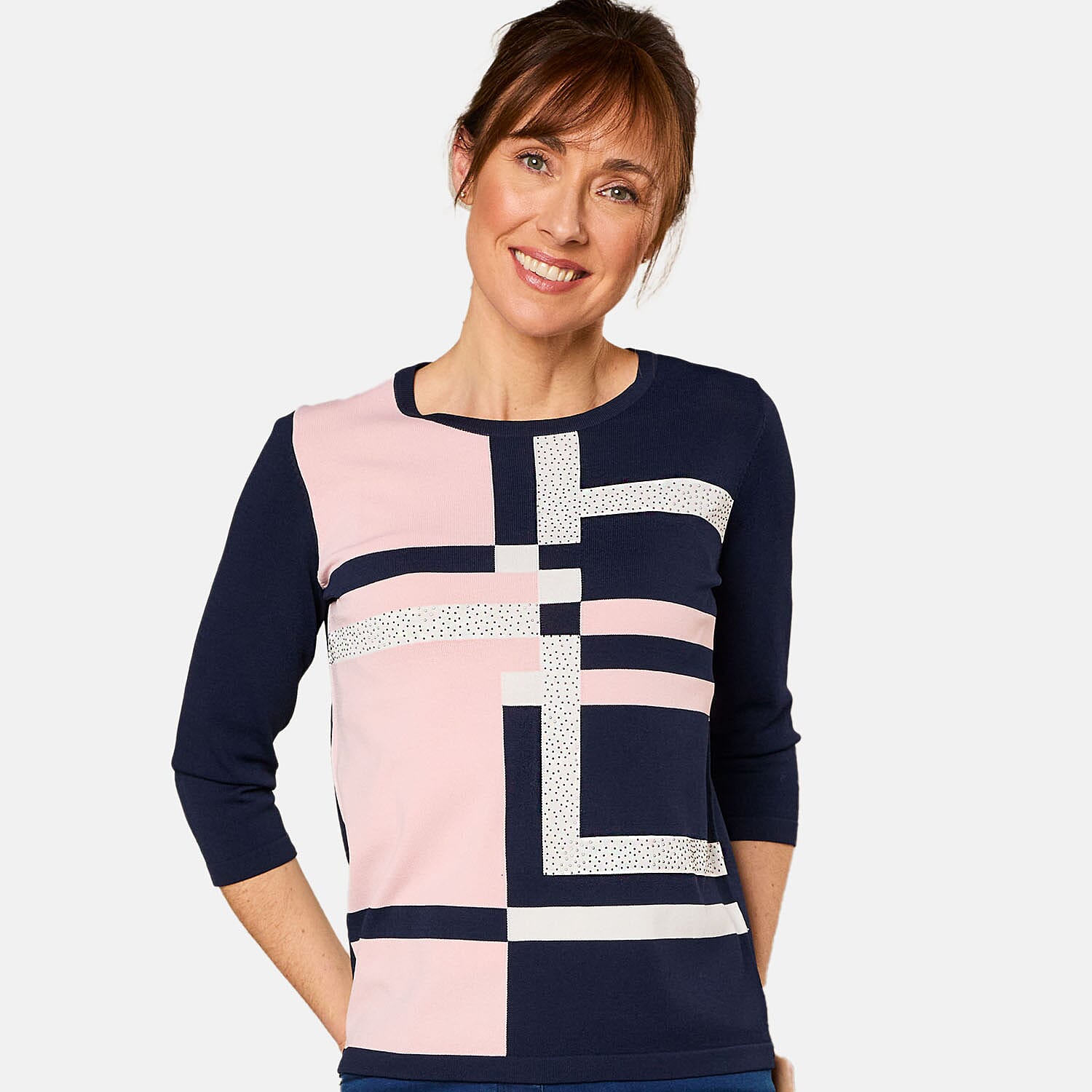 Emreco Colour Block Jumper (Size S) - Pink & Navy Emreco Colour Block Jumper (Size S) - Pink & Navy
