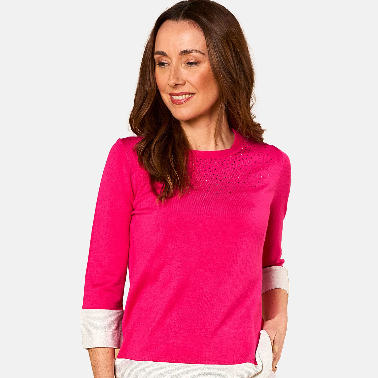 Emreco 3-4 Sleeve Sparkle Neck Jumper (Size M) - Pink