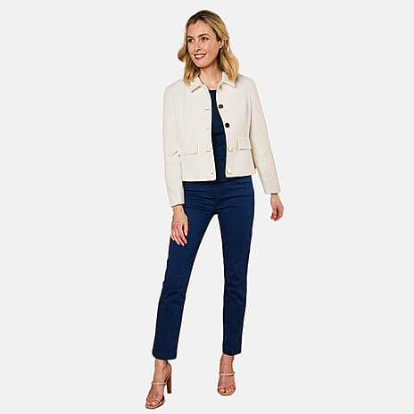Emreco Classic Collar Cropped Boucle Jacket (Size 18) - Cream
