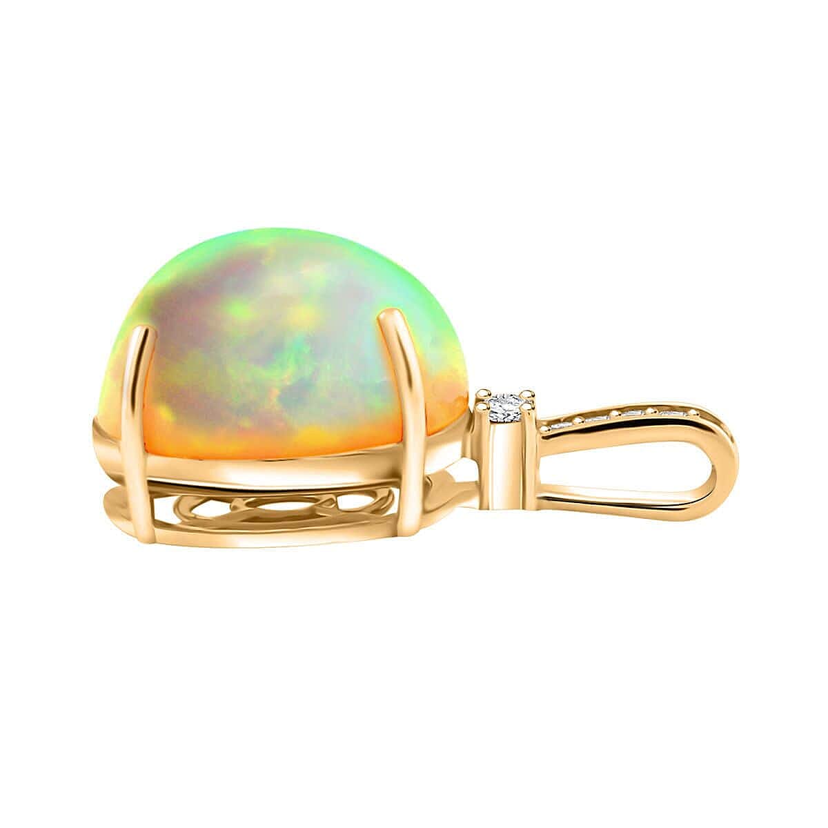 Luxoro 14K Yellow Gold AGI Certified AAA Ethiopian Opal & (I2-G-H) White Diamond Pendant 7.15 Ct.