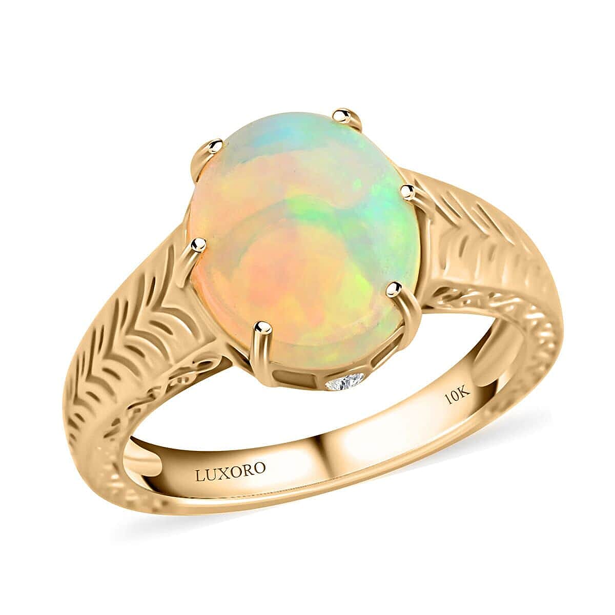 Appraised and Certified 2.1 Ct. Opal, Diamond Solitaire Ring in 10K Yellow Gold