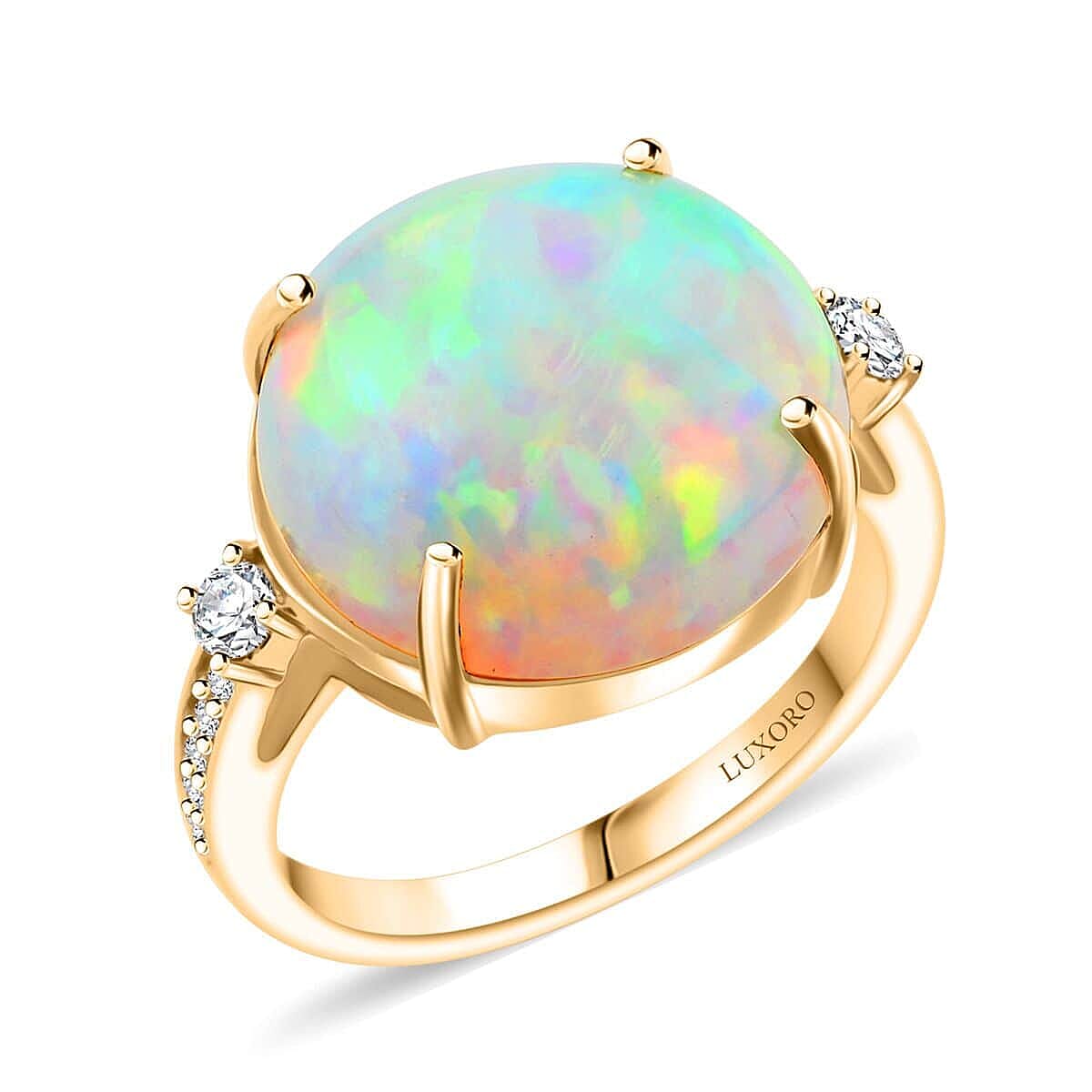 14K Yellow Gold  AAA   Ethiopian Opal ,  White Diamond  I2 Ring 7.25 ct,  Gold Wt. 3.8 Gms  7.250  Ct.
