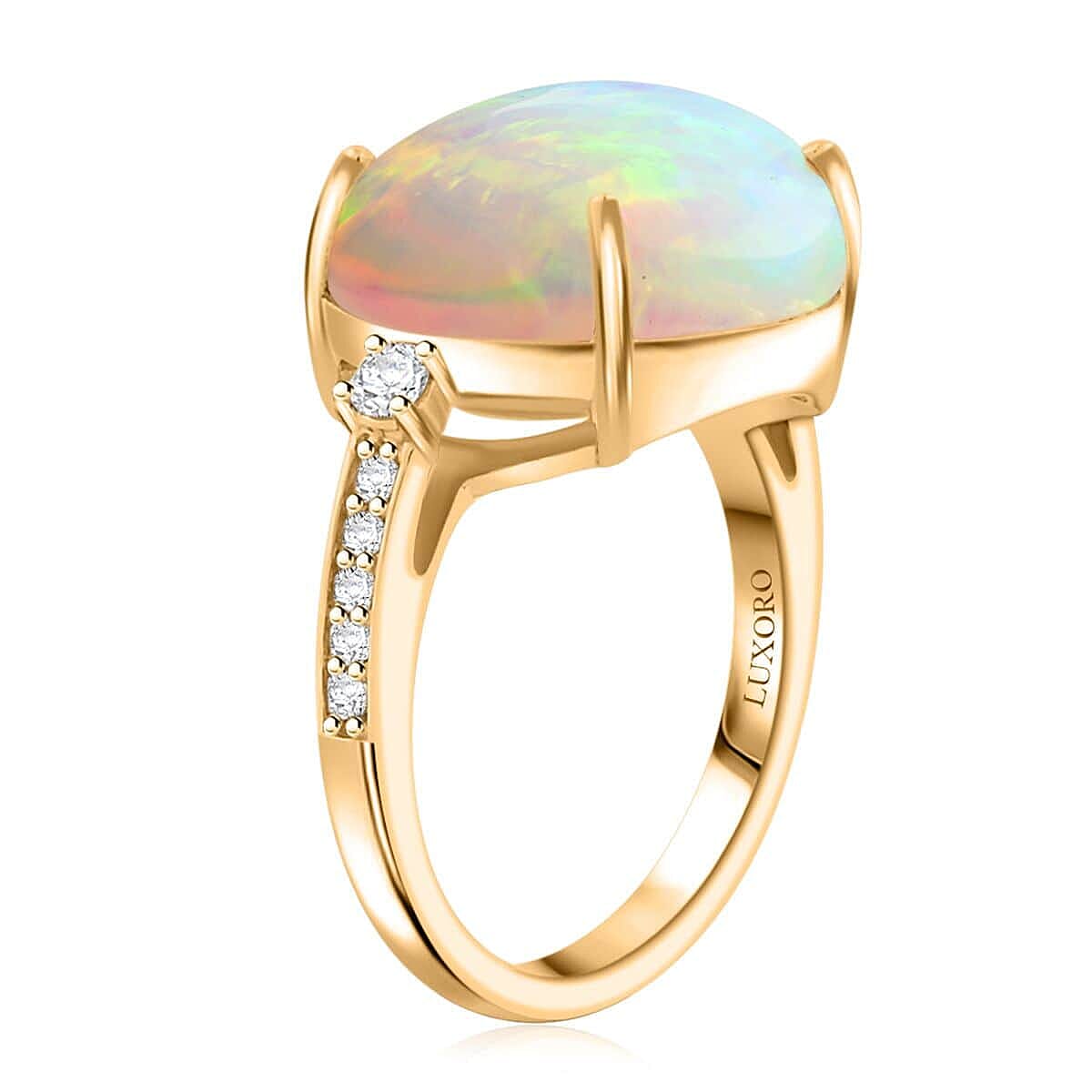 14K Yellow Gold  AAA   Ethiopian Opal ,  White Diamond  I2 Ring 7.25 ct,  Gold Wt. 3.8 Gms  7.250  Ct.